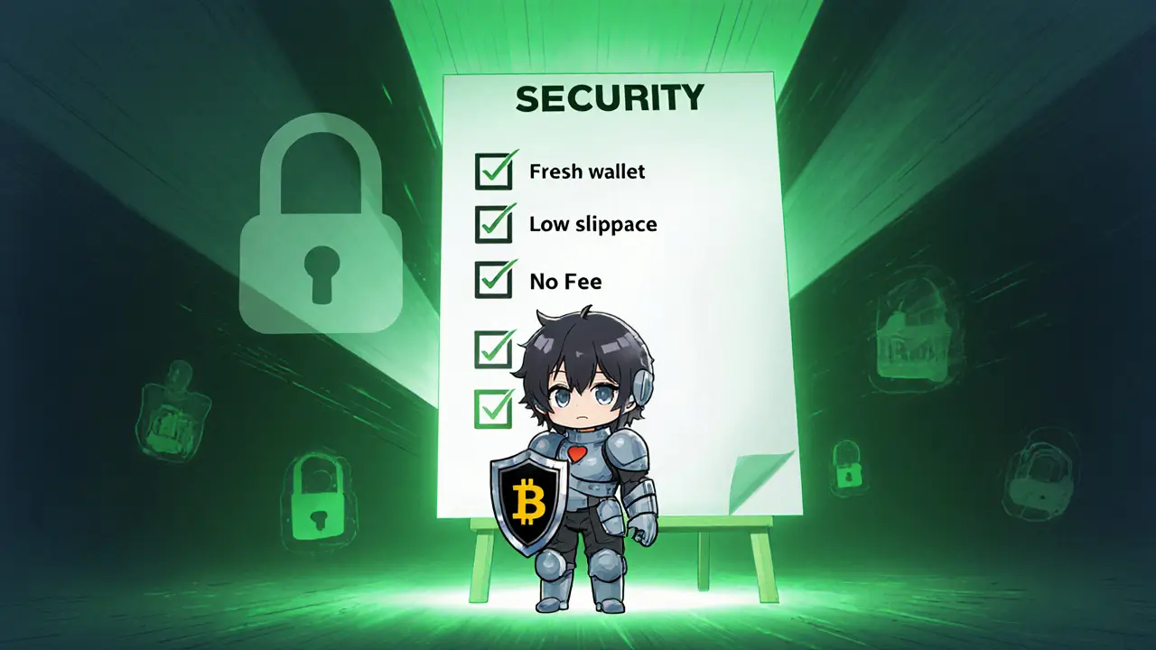 Chibi hero follows safety steps to avoid fake airdrop scams.
