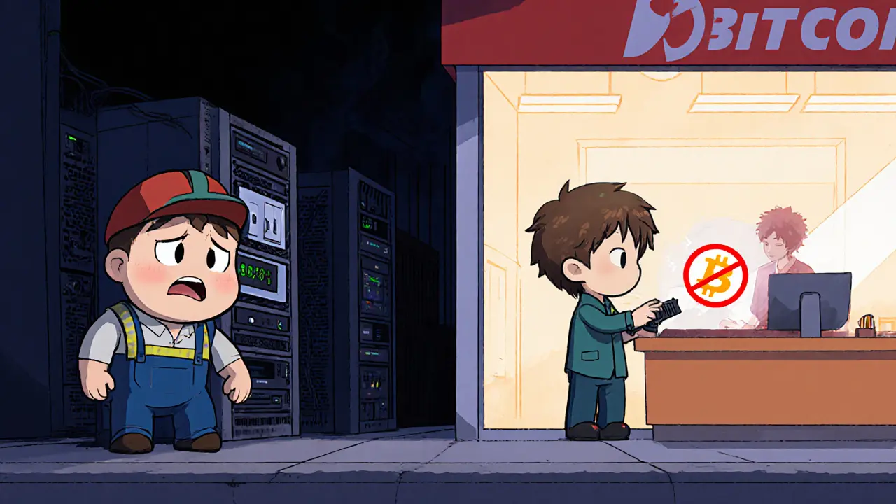 Chibi miner&#039;s rig disconnected from power while Bitcoin use is blocked at store