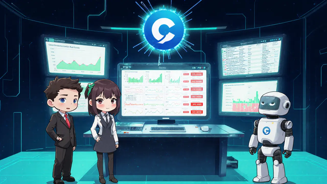 Chibi team monitors crypto transactions on holographic screens in a control room.