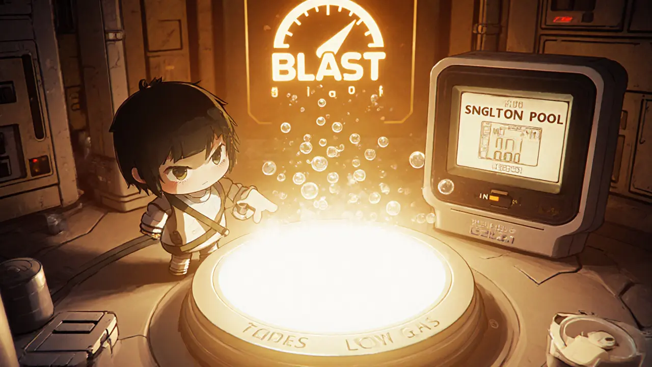 Chibi trader activates a singleton pool, showing low gas bubbles.