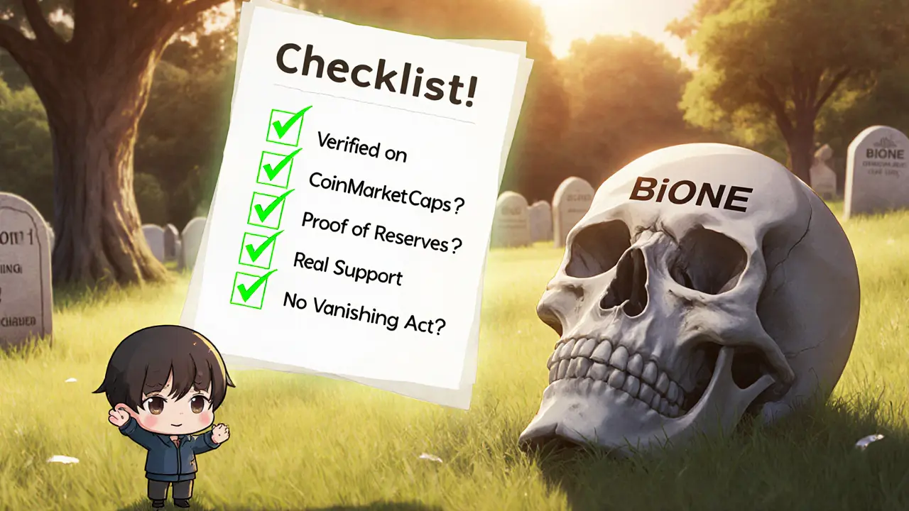 A glowing safety checklist with BiONE buried under a tombstone