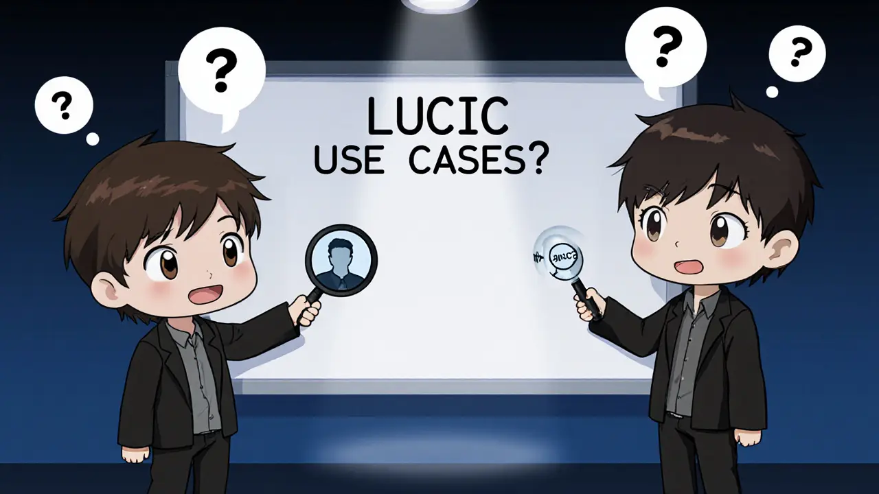 Two confused chibi devs staring at a blank &#039;LUCIC Use Cases&#039; whiteboard