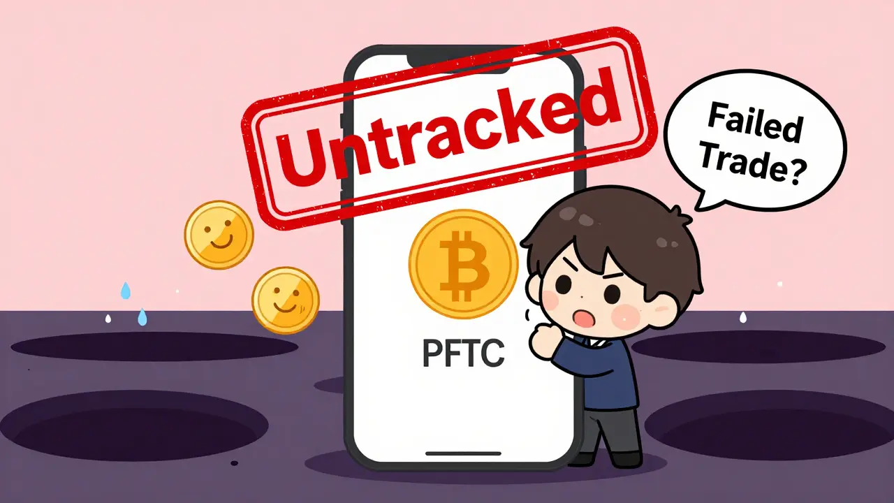 Small character trying to trade with empty liquidity pools and a 'Untracked' stamp.