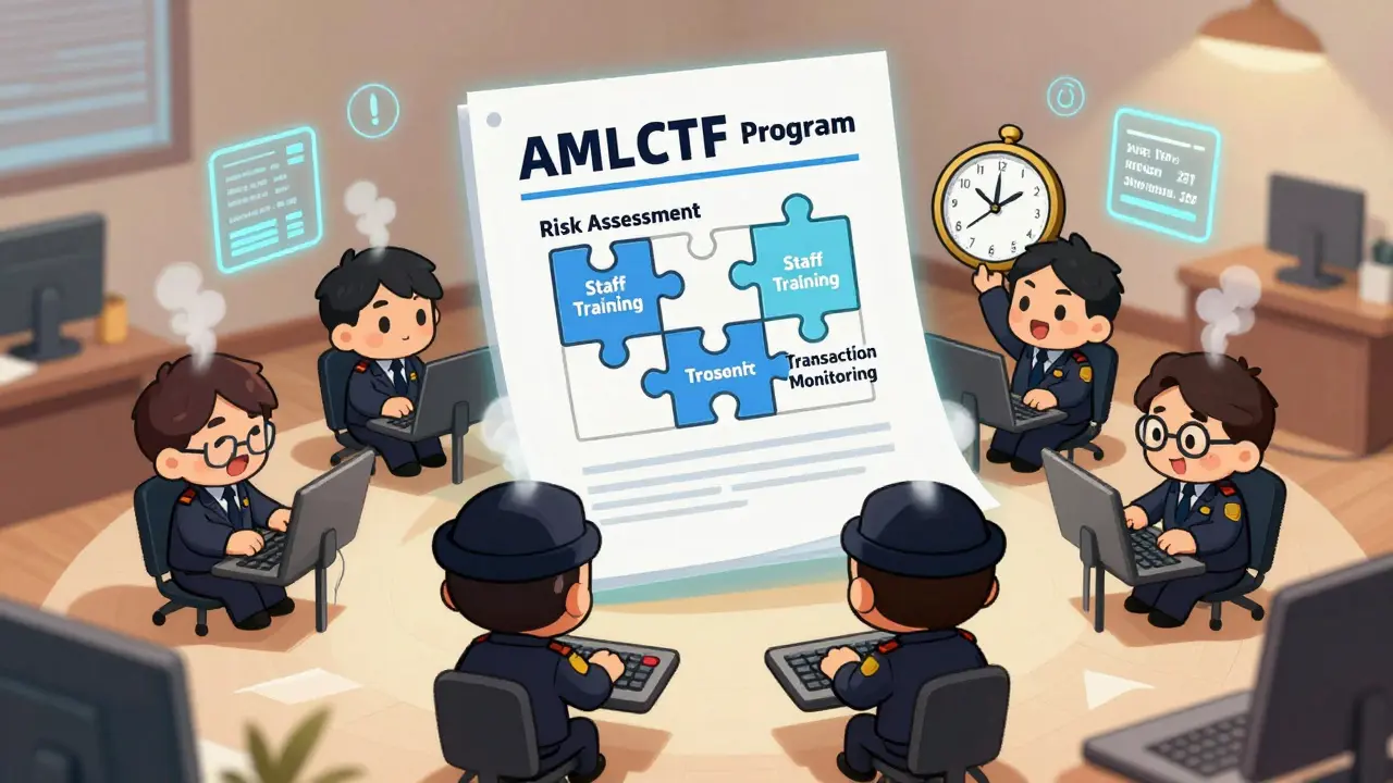 Tiny compliance officers build an AML/CTF program puzzle as the March 2026 deadline looms.