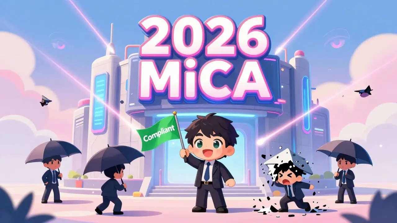 Traders shielded by proxy houses under falling detection lasers as a futuristic exchange looms.