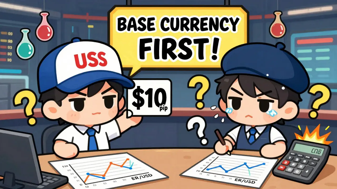 Two chibi traders battling over direct and indirect quote charts in a neon trading room