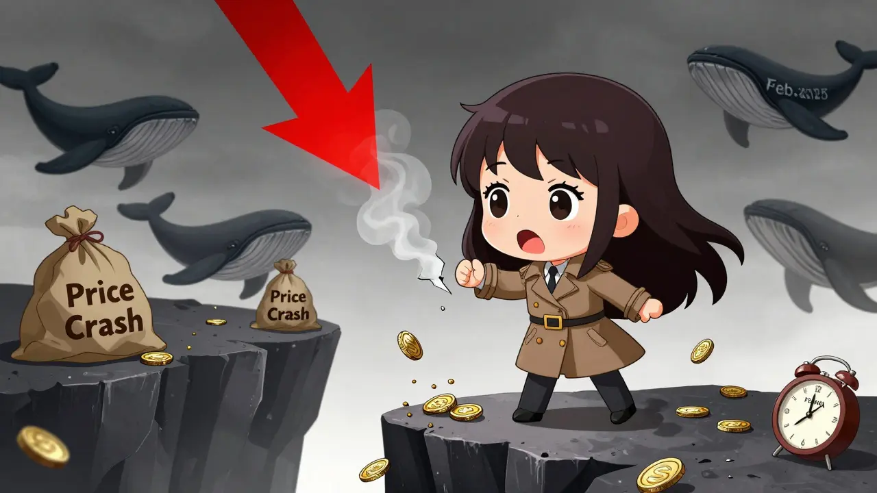 Chibi Melania watches as whales dump coins off a cliff during price crash