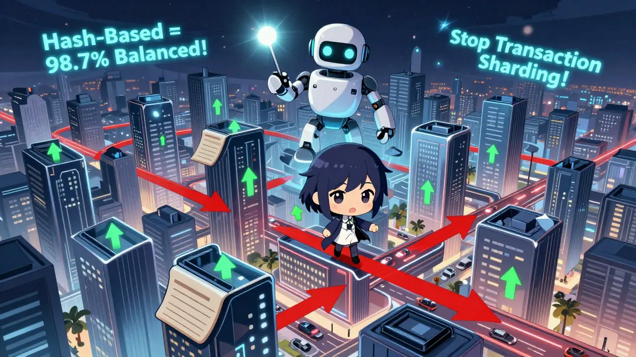 A city of shards with smooth internal traffic and chaotic cross-shard jams, managed by an AI robot.