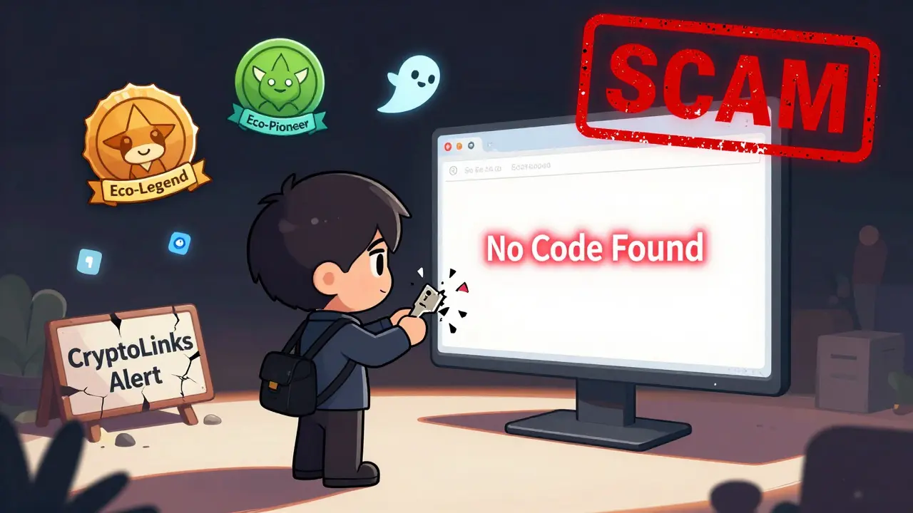 A developer watching an API key crumble while fake trading badges float above an empty GitHub page.
