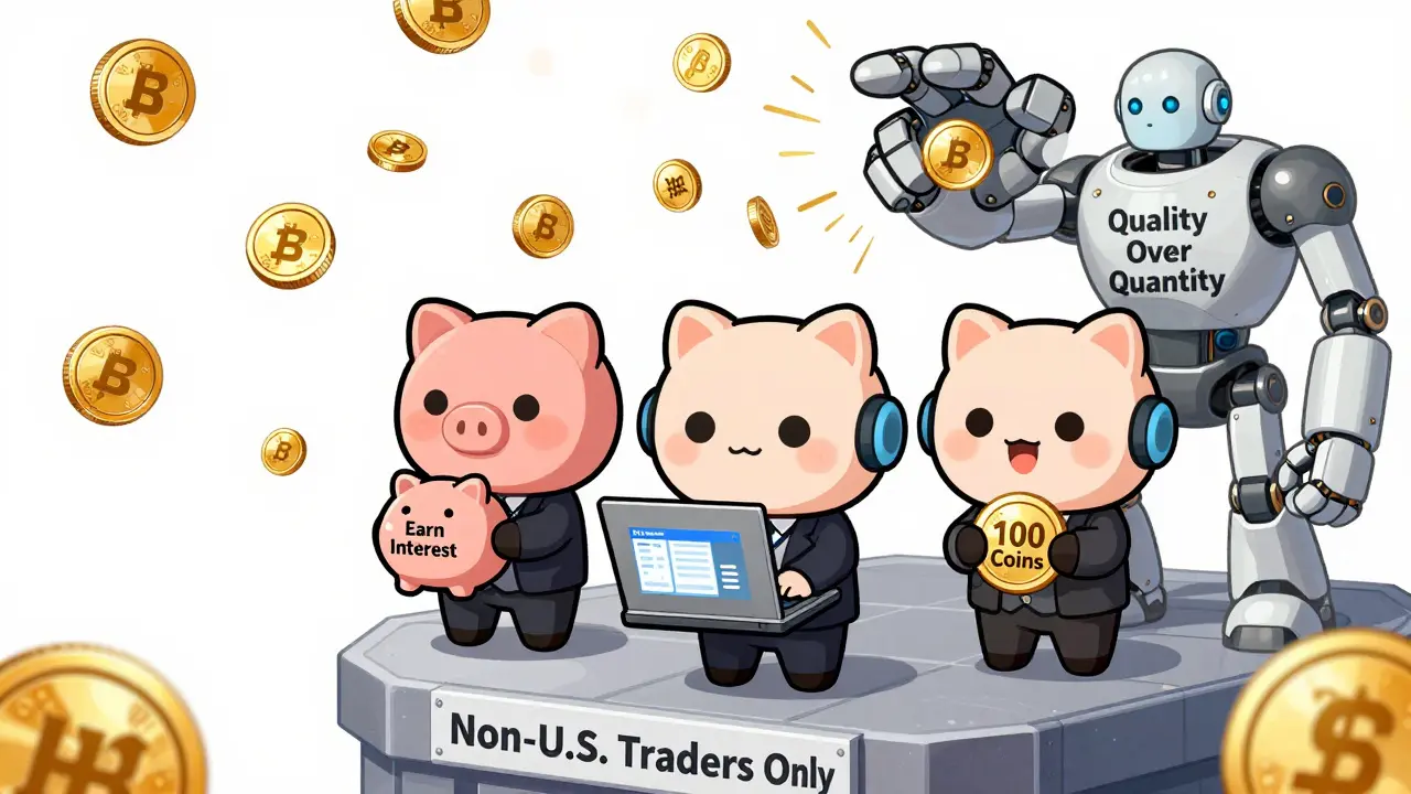 Chibi users on 'Non-U.S. Traders Only' platform with savings jar, API dashboard, and rejected meme coins