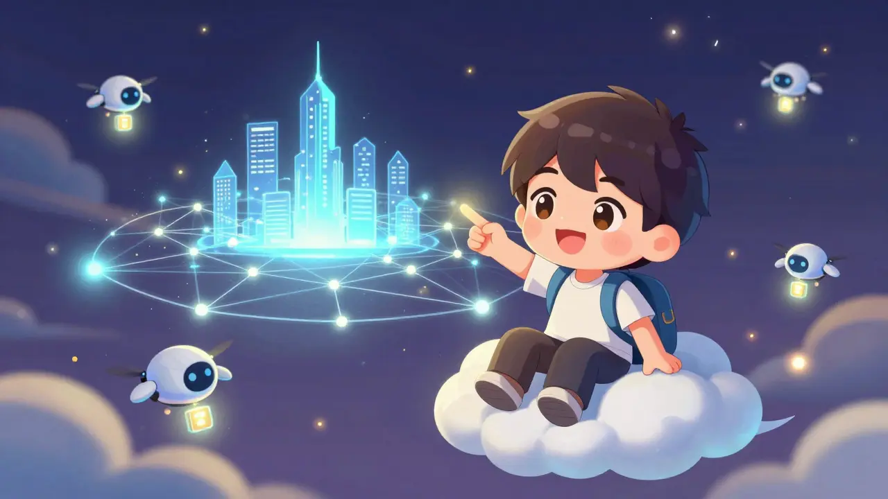 Chibi character using intent-based routing to connect to a web of diverse blockchain networks.