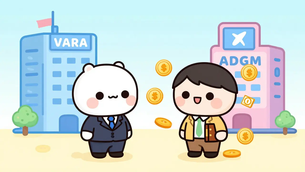 Chibi characters representing individual and corporate crypto entities in Dubai