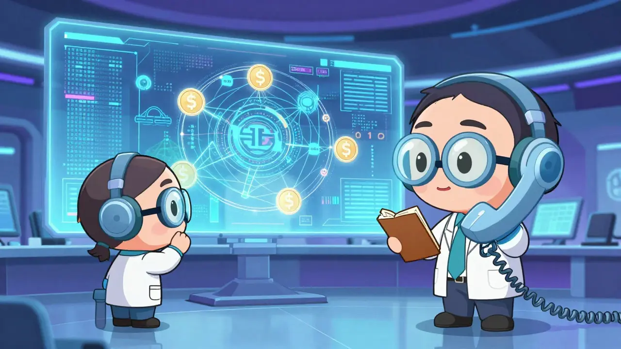 Chibi forensic specialists in a high-tech command center analyzing crypto data