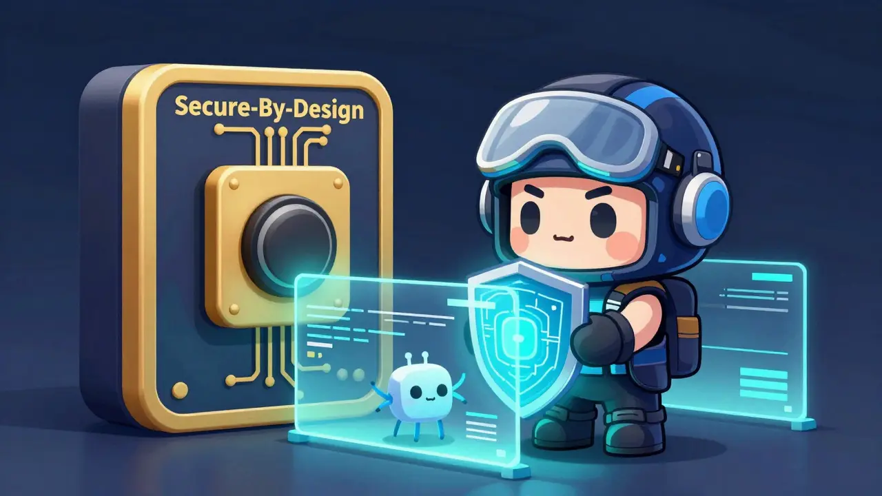 Chibi security expert with a digital shield and security barriers.