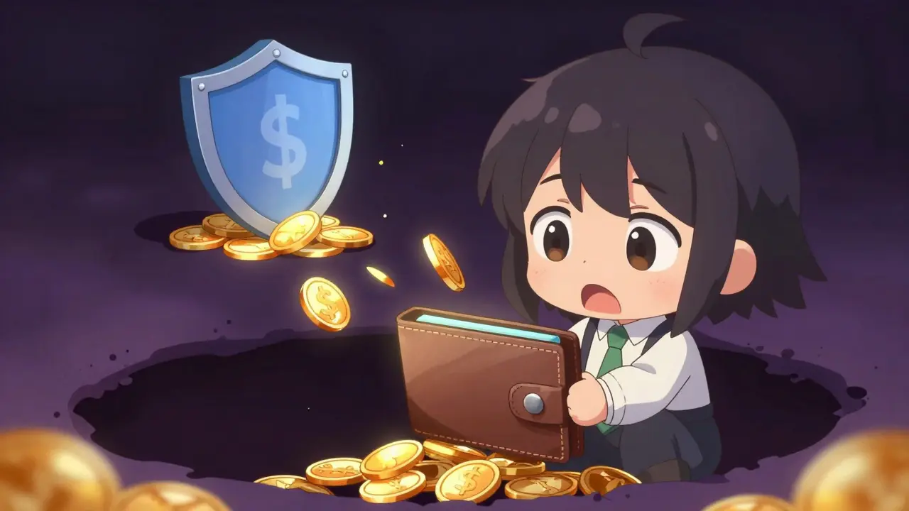 Worried chibi character watching digital coins disappear into a void.