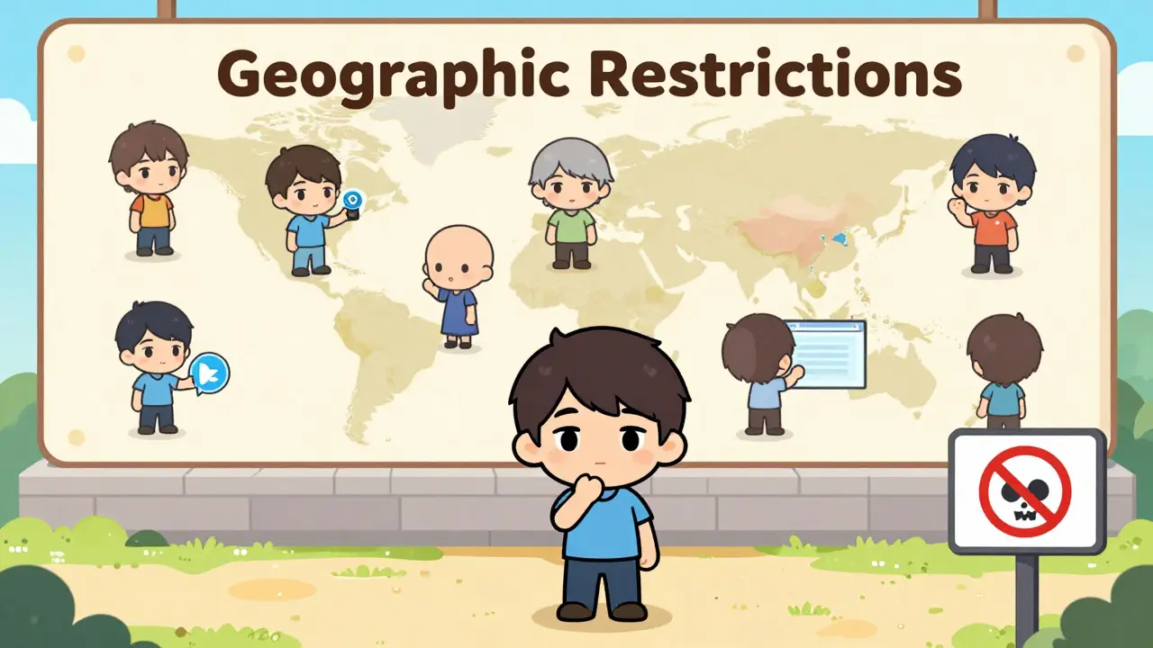 Chibi character navigating geographic restrictions and avoiding VPN risks