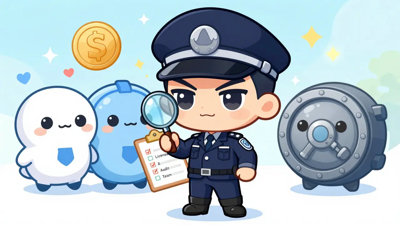 Chibi detective checks safety list with trusted exchange mascots