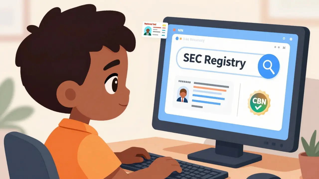User verifying exchange license status via SEC registry