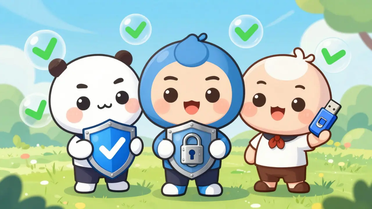 Chibi characters representing safe and secure crypto platforms