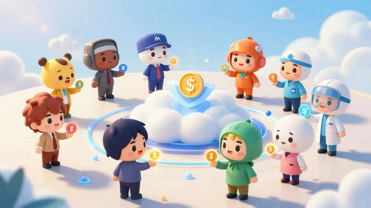 Chibi characters sharing embedded financial services in a cloud ecosystem