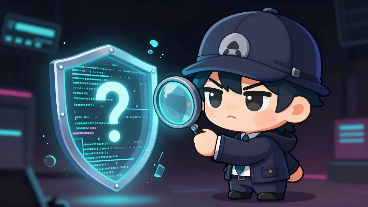 Chibi detective inspecting unverified smart contract