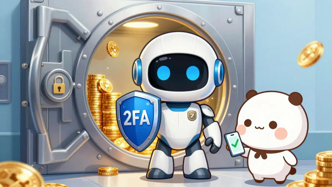 Chibi robot guarding secure crypto vault