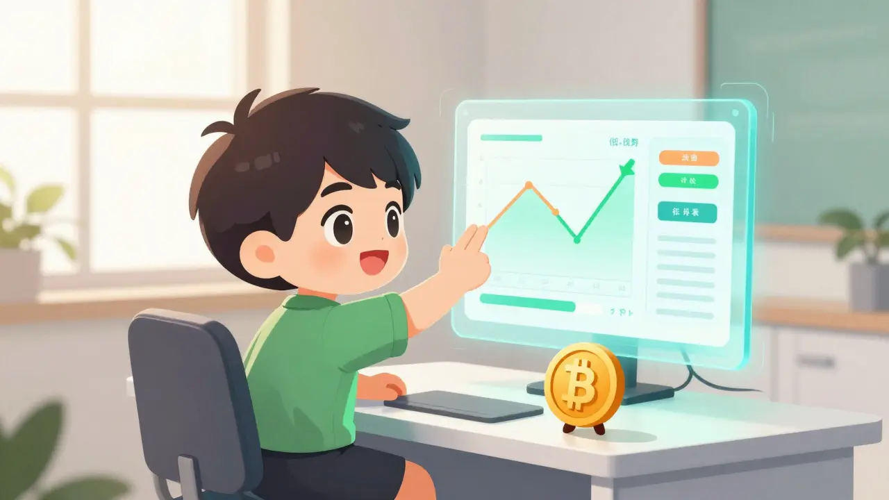 Happy chibi trader using easy app