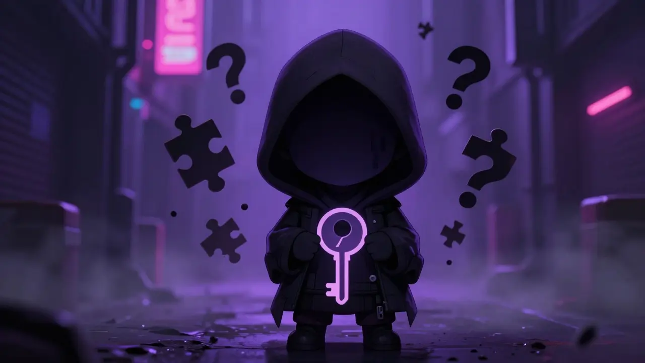 Mysterious hooded chibi figure representing anonymous team