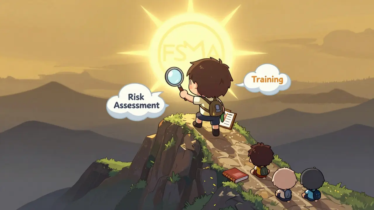 Chibi character climbing a mountain path toward a golden compliance goal