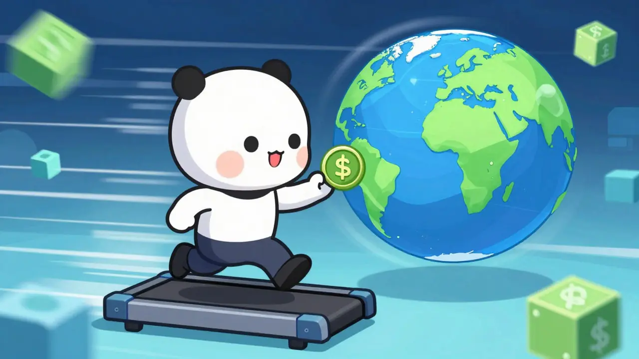 Chibi characters exchanging tokens quickly in a digital world