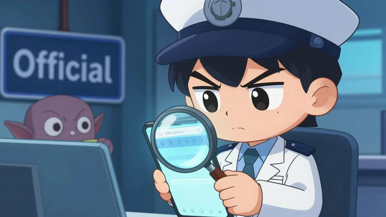 Chibi detective verifying a website URL
