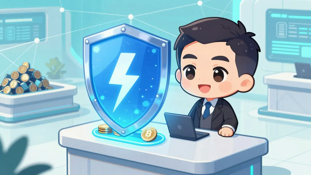 Chibi merchant protected by Lightning Network shield