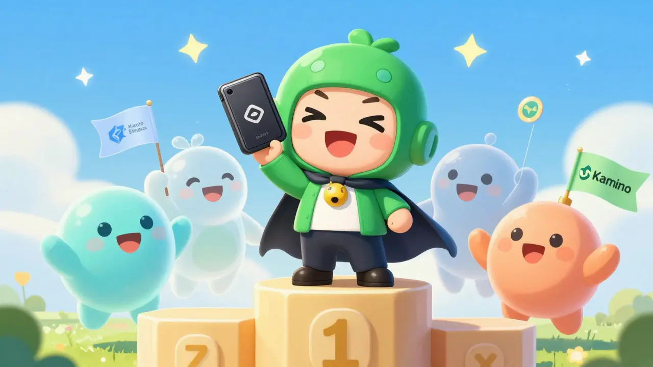 Chibi anime hero celebrating secure crypto investments with a hardware wallet and verified projects.