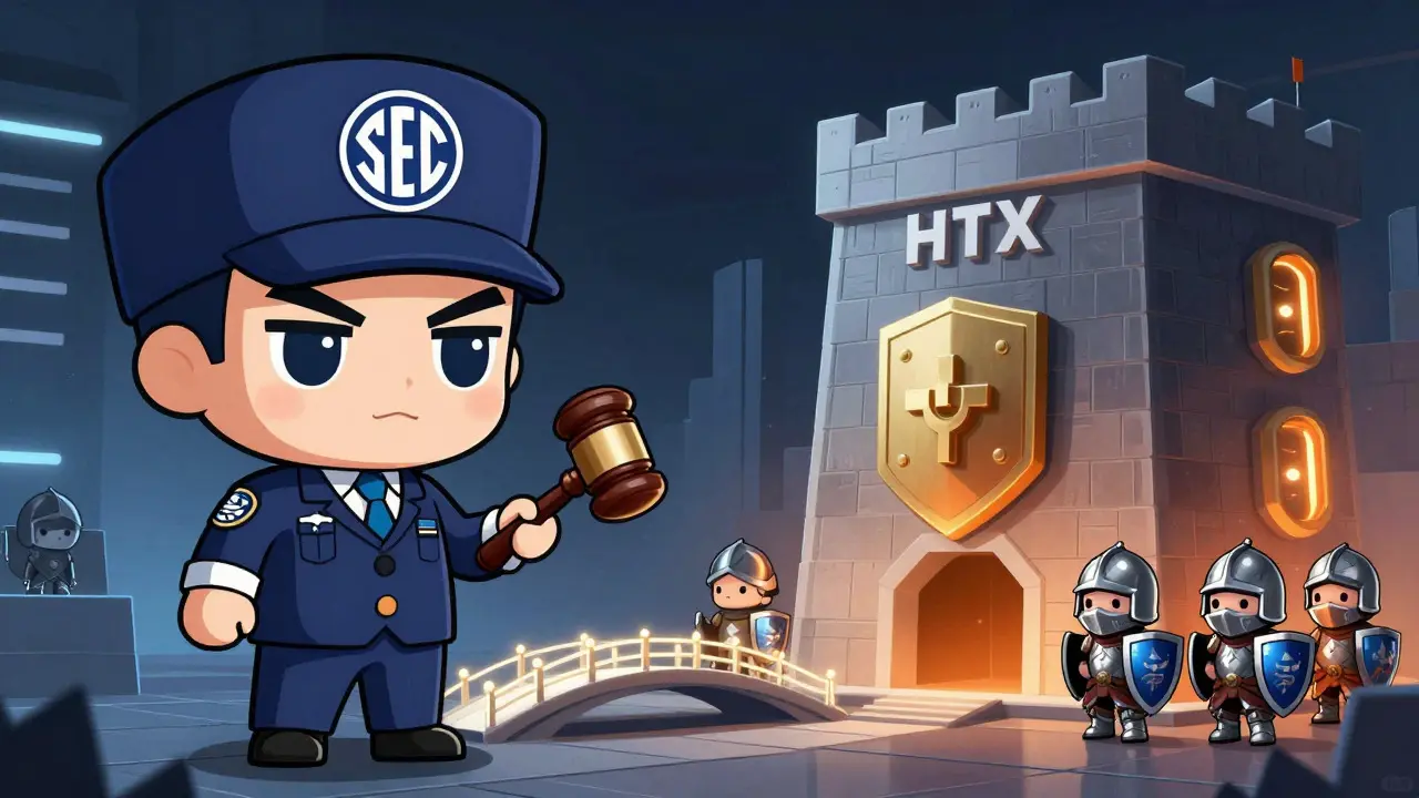 Chibi figures representing regulators and security guards bridging compliance gap