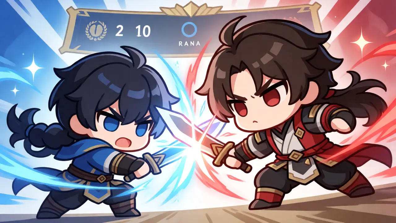 Chibi characters battling in the Arena with glowing energy effects