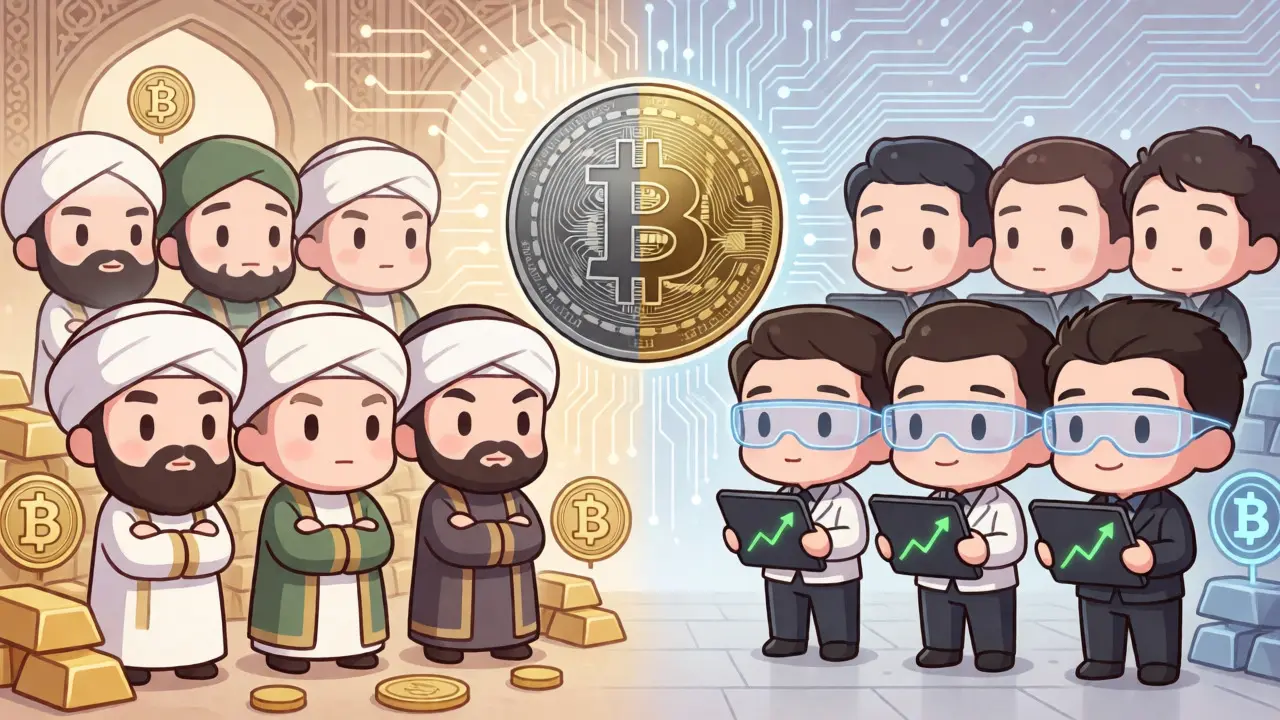 Chibi scholars vs. fintech experts debating over a split Bitcoin coin