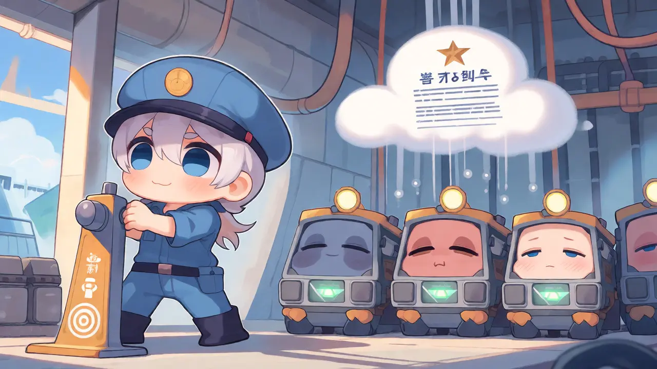 Power worker shutting down cute mining rigs