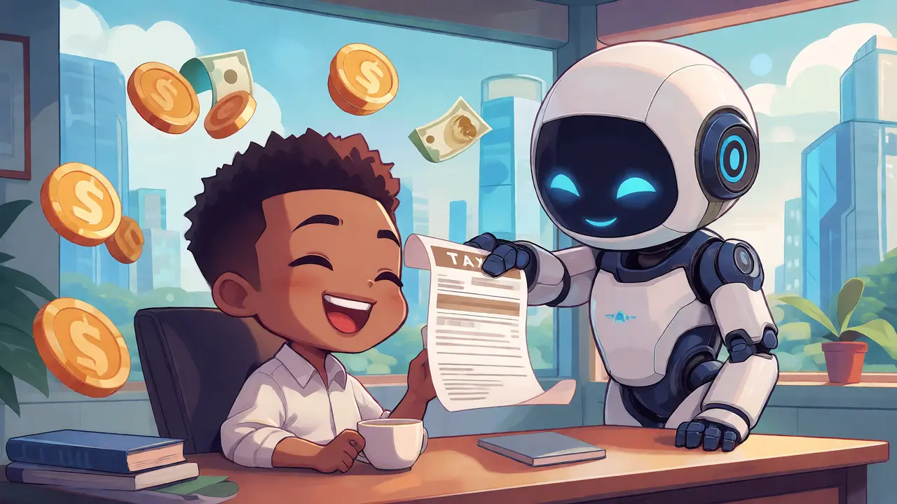 Chibi freelancer managing crypto taxes with ease